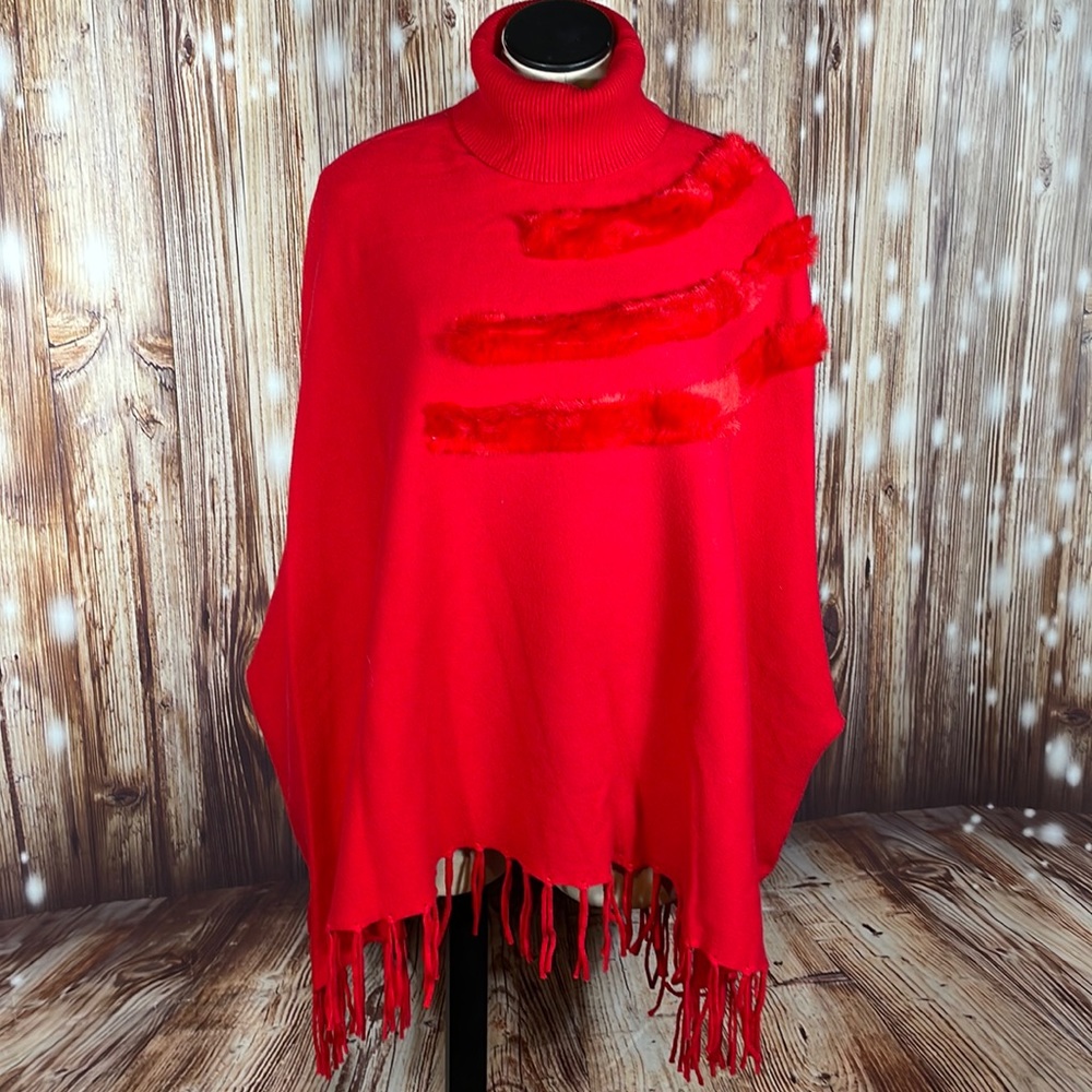 P Luca Milano RED Turtleneck Sweater Poncho Large XL